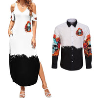 Flower Skull Couples Matching Summer Maxi Dress and Long Sleeve Button Shirts Don't Try To Figured Me Out I Special Kind Fire Flower - Wonder Print Shop