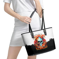 Flower Skull Leather Tote Bag Don't Try To Figured Me Out I Special Kind Fire Flower - Wonder Print Shop