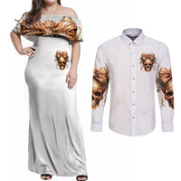 Girl Skull Couples Matching Off Shoulder Maxi Dress and Long Sleeve Button Shirts I Sweet Girl Full Of Crazy - Wonder Print Shop