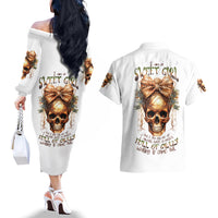 Girl Skull Couples Matching Off The Shoulder Long Sleeve Dress and Hawaiian Shirt I Sweet Girl Full Of Crazy - Wonder Print Shop