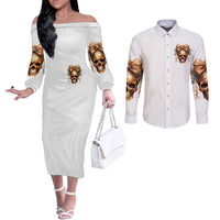 Girl Skull Couples Matching Off The Shoulder Long Sleeve Dress and Long Sleeve Button Shirts I Sweet Girl Full Of Crazy DT01