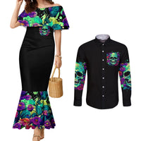 Flower Skull Couples Matching Mermaid Dress and Long Sleeve Button Shirts I Blunt Because God Rolled Me That Way DT01