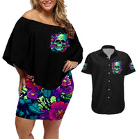 Flower Skull Couples Matching Off Shoulder Short Dress and Hawaiian Shirt I Blunt Because God Rolled Me That Way - Wonder Print Shop