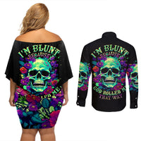Flower Skull Couples Matching Off Shoulder Short Dress and Long Sleeve Button Shirts I Blunt Because God Rolled Me That Way - Wonder Print Shop