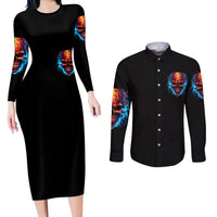 Thunder Skull Couples Matching Long Sleeve Bodycon Dress and Long Sleeve Button Shirts I Can't Go To Hell Devil Restrainning Order Against Me - Wonder Print Shop