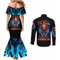 Thunder Skull Couples Matching Mermaid Dress and Long Sleeve Button Shirts I Can't Go To Hell Devil Restrainning Order Against Me DT01