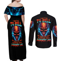 Thunder Skull Couples Matching Off Shoulder Maxi Dress and Long Sleeve Button Shirts I Can't Go To Hell Devil Restrainning Order Against Me - Wonder Print Shop