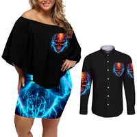 Thunder Skull Couples Matching Off Shoulder Short Dress and Long Sleeve Button Shirts I Can't Go To Hell Devil Restrainning Order Against Me - Wonder Print Shop