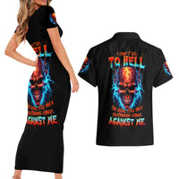 Thunder Skull Couples Matching Short Sleeve Bodycon Dress and Hawaiian Shirt I Can't Go To Hell Devil Restrainning Order Against Me - Wonder Print Shop