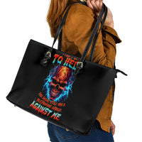 Thunder Skull Leather Tote Bag I Can't Go To Hell Devil Restrainning Order Against Me - Wonder Print Shop