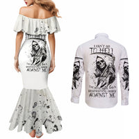 Skull Reaper Couples Matching Mermaid Dress and Long Sleeve Button Shirts I Can't Go To Hell Devil Restrainning Order Against Me DT01