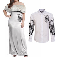 Skull Reaper Couples Matching Off Shoulder Maxi Dress and Long Sleeve Button Shirts I Can't Go To Hell Devil Restrainning Order Against Me - Wonder Print Shop