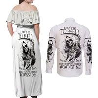 Skull Reaper Couples Matching Off Shoulder Maxi Dress and Long Sleeve Button Shirts I Can't Go To Hell Devil Restrainning Order Against Me - Wonder Print Shop