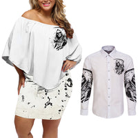 Skull Reaper Couples Matching Off Shoulder Short Dress and Long Sleeve Button Shirts I Can't Go To Hell Devil Restrainning Order Against Me - Wonder Print Shop