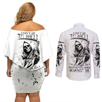Skull Reaper Couples Matching Off Shoulder Short Dress and Long Sleeve Button Shirts I Can't Go To Hell Devil Restrainning Order Against Me - Wonder Print Shop