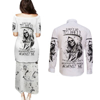 Skull Reaper Couples Matching Puletasi Dress and Long Sleeve Button Shirts I Can't Go To Hell Devil Restrainning Order Against Me - Wonder Print Shop