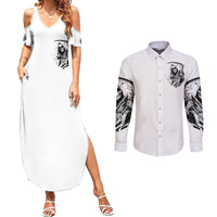 Skull Reaper Couples Matching Summer Maxi Dress and Long Sleeve Button Shirts I Can't Go To Hell Devil Restrainning Order Against Me - Wonder Print Shop
