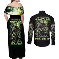 Skull Reaper Couples Matching Off Shoulder Maxi Dress and Long Sleeve Button Shirts I Going To Hell Just Pick You Up - Wonder Print Shop