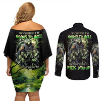 Skull Reaper Couples Matching Off Shoulder Short Dress and Long Sleeve Button Shirts I Going To Hell Just Pick You Up - Wonder Print Shop