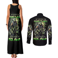 Skull Reaper Couples Matching Tank Maxi Dress and Long Sleeve Button Shirts I Going To Hell Just Pick You Up - Wonder Print Shop