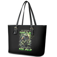 Skull Reaper Leather Tote Bag I Going To Hell Just Pick You Up - Wonder Print Shop