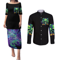 Skull Pumpkin Couples Matching Puletasi Dress and Long Sleeve Button Shirts I Have Three Side Quite Funny And Side You Never Want - Wonder Print Shop