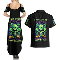 Skull Pumpkin Couples Matching Summer Maxi Dress and Hawaiian Shirt I Have Three Side Quite Funny And Side You Never Want - Wonder Print Shop