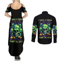 Skull Pumpkin Couples Matching Summer Maxi Dress and Long Sleeve Button Shirts I Have Three Side Quite Funny And Side You Never Want - Wonder Print Shop