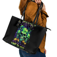 Skull Pumpkin Leather Tote Bag I Have Three Side Quite Funny And Side You Never Want - Wonder Print Shop