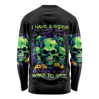 Skull Pumpkin Long Sleeve Shirt I Have Three Side Quite Funny And Side You Never Want - Wonder Print Shop
