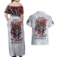 Devil Skull Couples Matching Off Shoulder Maxi Dress and Hawaiian Shirt I Never Alone My Demon With Me 24/7 - Wonder Print Shop