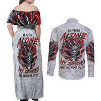Devil Skull Couples Matching Off Shoulder Maxi Dress and Long Sleeve Button Shirts I Never Alone My Demon With Me 24/7 - Wonder Print Shop