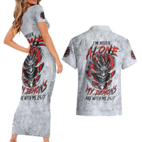 Devil Skull Couples Matching Short Sleeve Bodycon Dress and Hawaiian Shirt I Never Alone My Demon With Me 24/7 - Wonder Print Shop