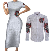 Devil Skull Couples Matching Short Sleeve Bodycon Dress and Long Sleeve Button Shirts I Never Alone My Demon With Me 24/7 - Wonder Print Shop