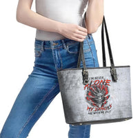 Devil Skull Leather Tote Bag I Never Alone My Demon With Me 24/7 - Wonder Print Shop