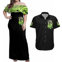 Death Skull Couples Matching Off Shoulder Maxi Dress and Hawaiian Shirt I Never Alone My Demon With Me 24/7 - Wonder Print Shop