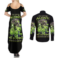 Death Skull Couples Matching Summer Maxi Dress and Long Sleeve Button Shirts I Never Alone My Demon With Me 24/7 - Wonder Print Shop