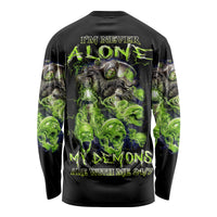 Death Skull Long Sleeve Shirt I Never Alone My Demon With Me 24/7 - Wonder Print Shop