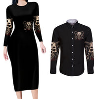 Satan Skull Couples Matching Long Sleeve Bodycon Dress and Long Sleeve Button Shirts I Never Alone My Demon With Me 24/7 - Wonder Print Shop