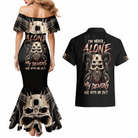 Satan Skull Couples Matching Mermaid Dress and Hawaiian Shirt I Never Alone My Demon With Me 24/7 - Wonder Print Shop