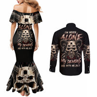 Satan Skull Couples Matching Mermaid Dress and Long Sleeve Button Shirts I Never Alone My Demon With Me 24/7 DT01