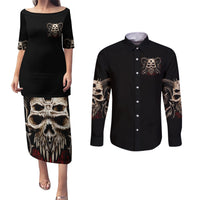 Satan Skull Couples Matching Puletasi Dress and Long Sleeve Button Shirts I Never Alone My Demon With Me 24/7 - Wonder Print Shop