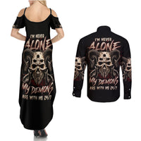 Satan Skull Couples Matching Summer Maxi Dress and Long Sleeve Button Shirts I Never Alone My Demon With Me 24/7 - Wonder Print Shop