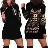 Satan Skull Hoodie Dress I Never Alone My Demon With Me 24/7 - Wonder Print Shop