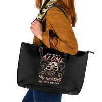 Satan Skull Leather Tote Bag I Never Alone My Demon With Me 24/7 - Wonder Print Shop