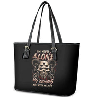 Satan Skull Leather Tote Bag I Never Alone My Demon With Me 24/7 - Wonder Print Shop