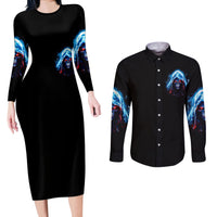 American Skull Couples Matching Long Sleeve Bodycon Dress and Long Sleeve Button Shirts I Talk I Smile But Be Carefull When I Silent - Wonder Print Shop