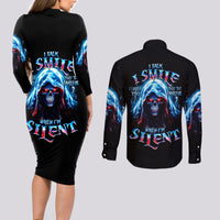 American Skull Couples Matching Long Sleeve Bodycon Dress and Long Sleeve Button Shirts I Talk I Smile But Be Carefull When I Silent - Wonder Print Shop