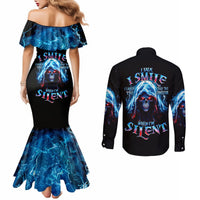American Skull Couples Matching Mermaid Dress and Long Sleeve Button Shirts I Talk I Smile But Be Carefull When I Silent DT01