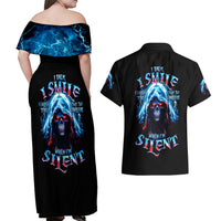 American Skull Couples Matching Off Shoulder Maxi Dress and Hawaiian Shirt I Talk I Smile But Be Carefull When I Silent - Wonder Print Shop
